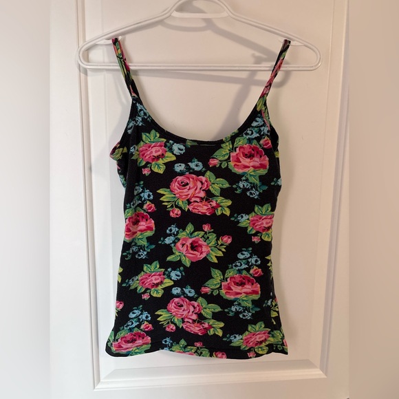 OP Tops - OP Black and Pink Floral Camisole